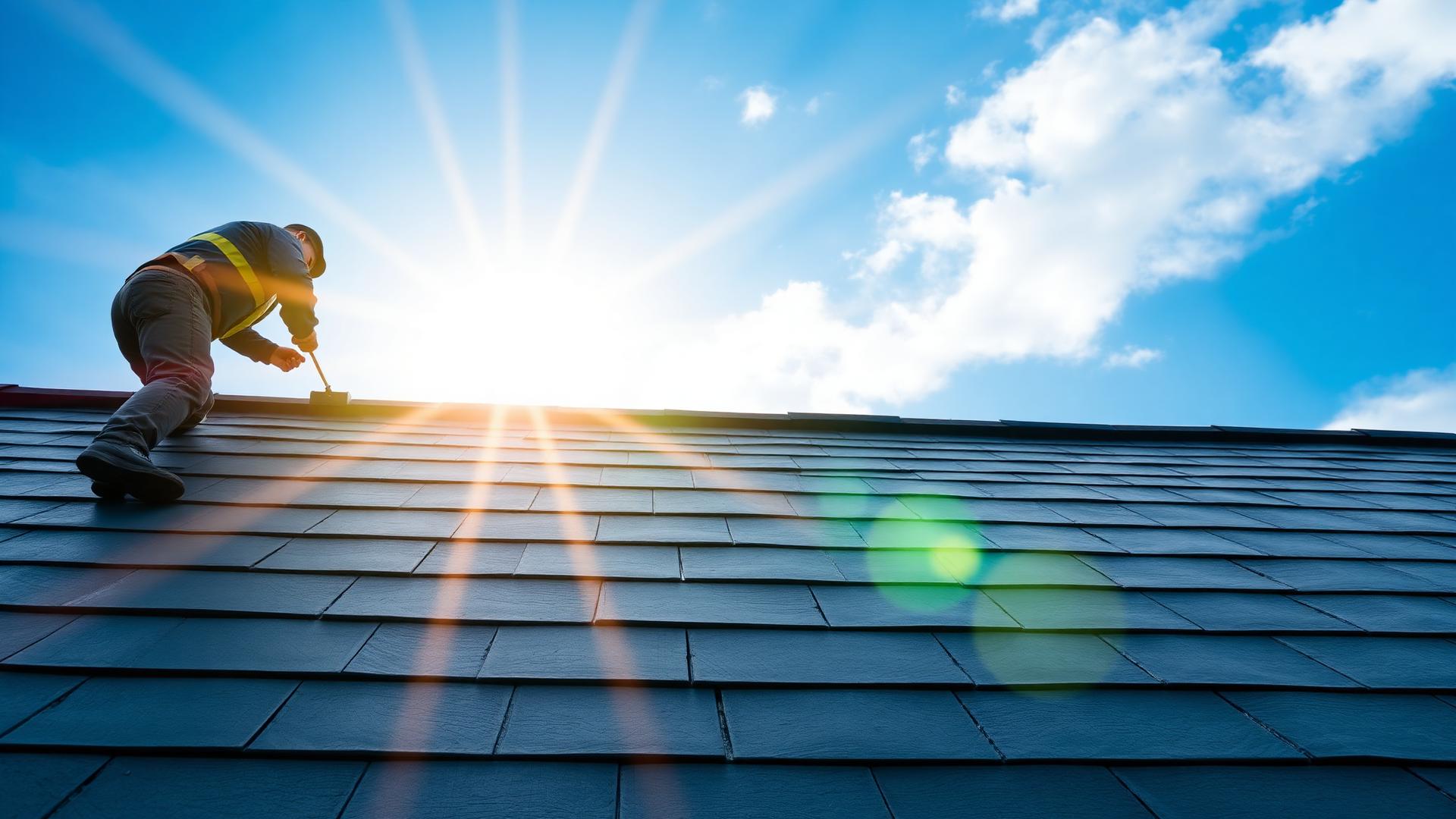 Roofer working on a slate roof